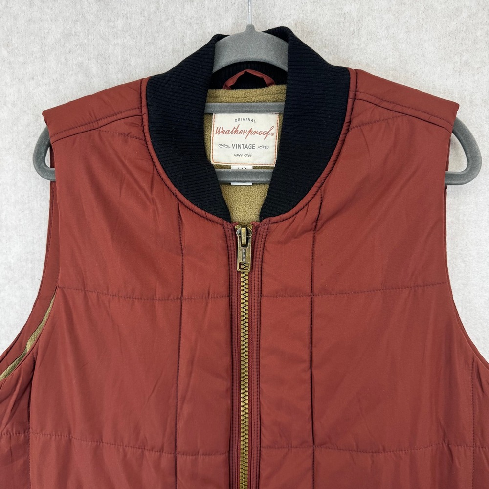 Weatherproof Vintage Mens Quilted Puffer Vest Burgundy Red Fleece Lined Large - Picture 5 of 7